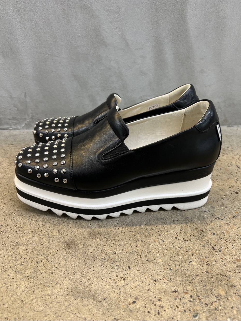 Black Studded Platform Slip-On Loafers with White Layered Sole